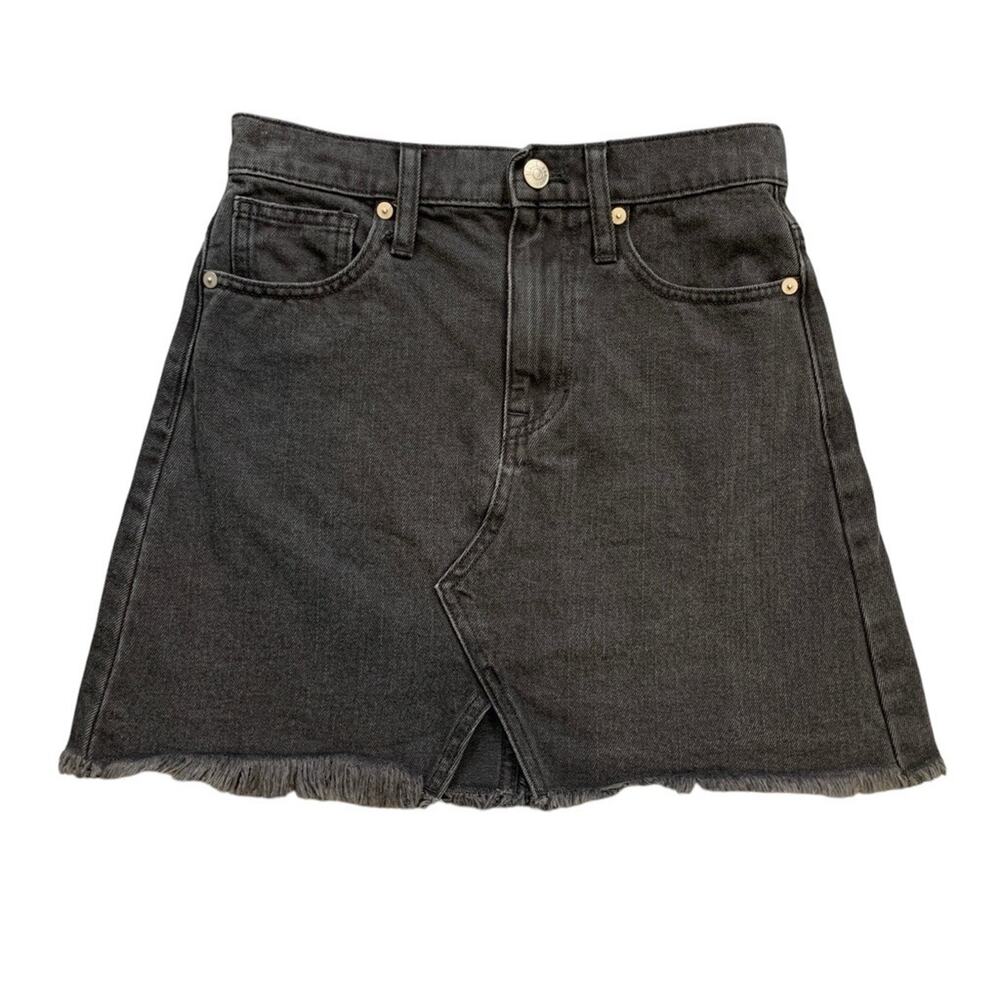 Madewell Skirt Womens 23 Charcoal Rigid Cotton Denim A Line Raw Hem Pockets Mini